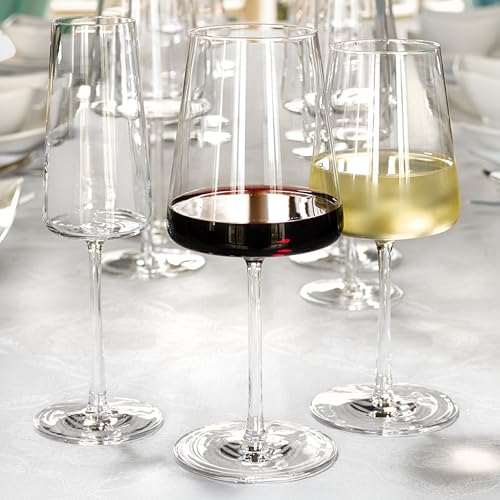 Stölzle Lausitz Power Set of 4 Red Wine Glasses 17.5 oz - Premium Angular Design