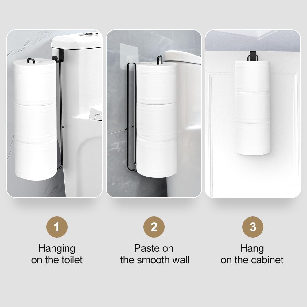 Skiennix Toilet Paper Holder - Wall-Mounted Organizer with Storage for 3 Rolls - Black Stainless Steel