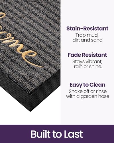 Welcome Grey Front Door Mat 36x60 Rubber Entry Doormat - Outside Entrance