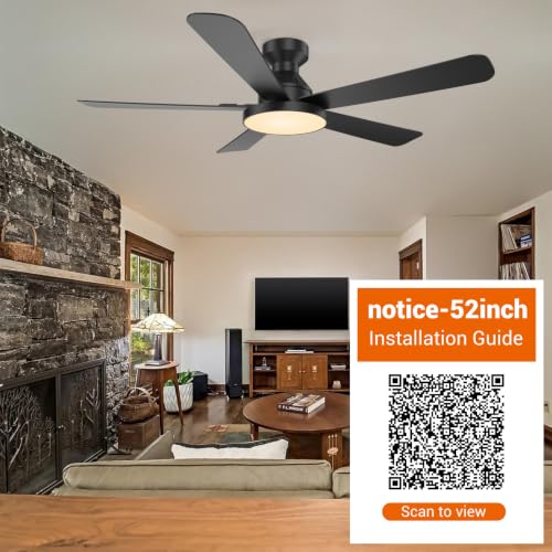 52-Inch Black Ceiling Fan with Lights, Reversible Motor & Remote Control - Low Profile Flush Mount