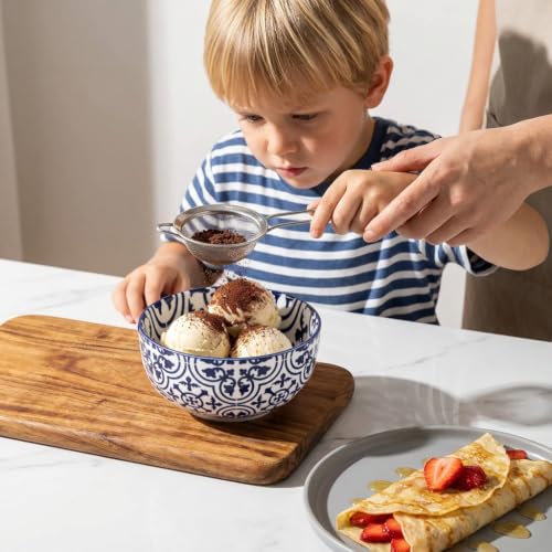 Blue 28oz Ceramic Soup & Cereal Bowls Set of 6 - Bohemian Pattern