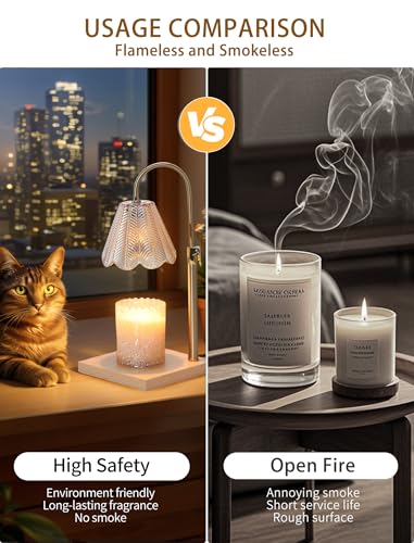 Candle Warmer Lamp with Timer & Dimmer, 2 Bulbs, Height Adjustable,