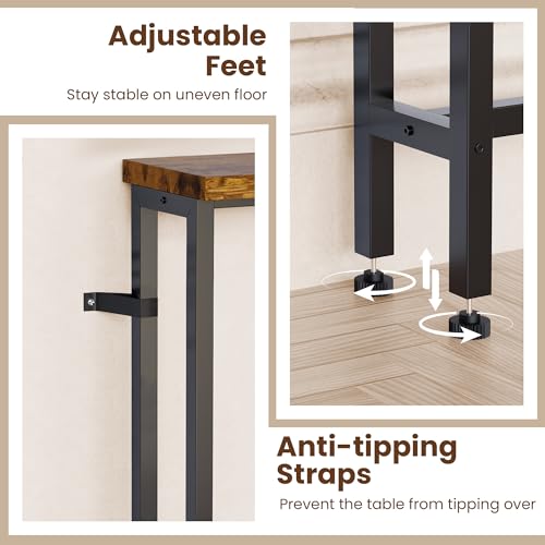 Narrow Sofa Console Table with Charging Station - Rustic Brown 90IN