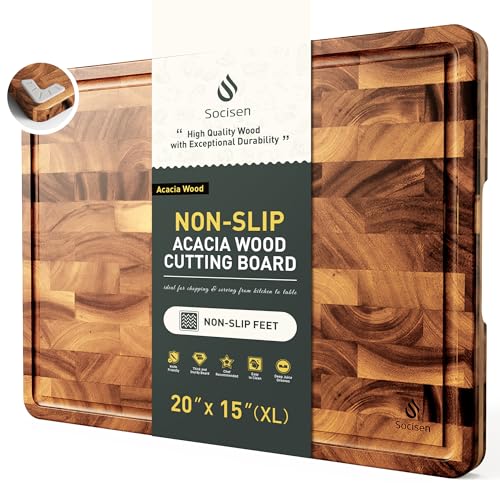 Large End Grain Cutting Board for Kitchen with Non-slip Feet, Acacia