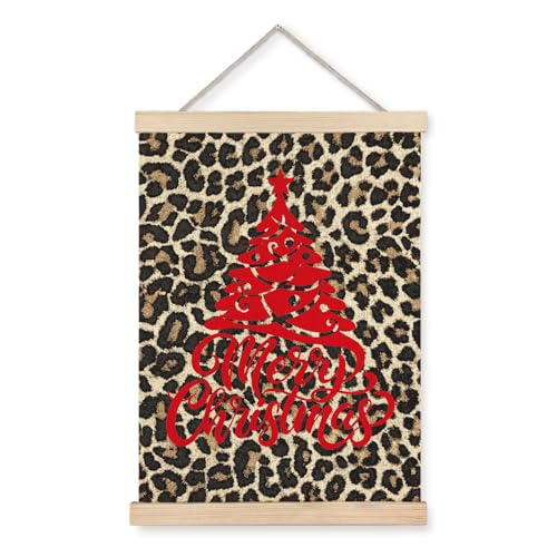 JINYO Christmas Wall Art Poster Six - Leopard Print Holiday Decor, 12x16 Inches