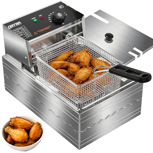 OSTBA 10.36QT Electric Countertop Deep Fryer with Basket, Stainless Steel Kitchen Appliance