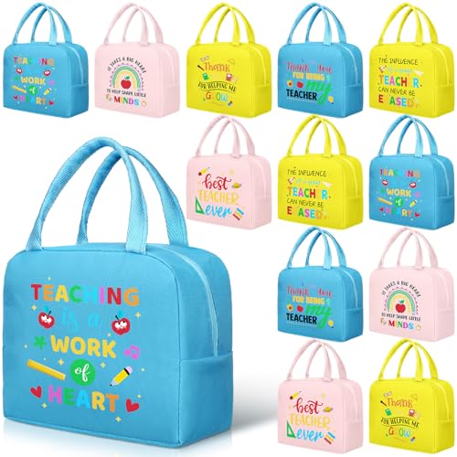 Lively 12-Pack Christmas Teacher Lunch Bags with Thank You Theme - Insulated & Waterproof