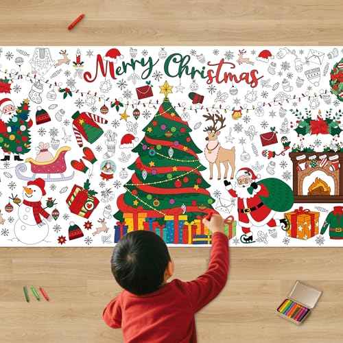 Xmas Giant Coloring Tablecloth/Poster-Christmas Crafts for Kids-30 x 72 Inches Jumbo Paper Coloring Banner Gifts for Kids Activities Games Toys Party Classroom Decor Christmas Decorations