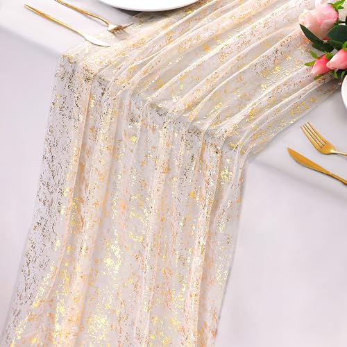 Gold 10ft Sequin Table Runners - 10 Pack Sheer Chiffon Wedding Party Decor Variation of THIS listing