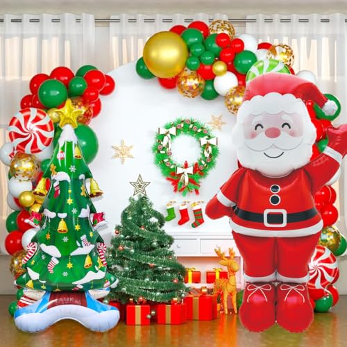 57 Inch Freestanding Santa Claus & Christmas Tree Foil Balloons - Holiday Decorations
