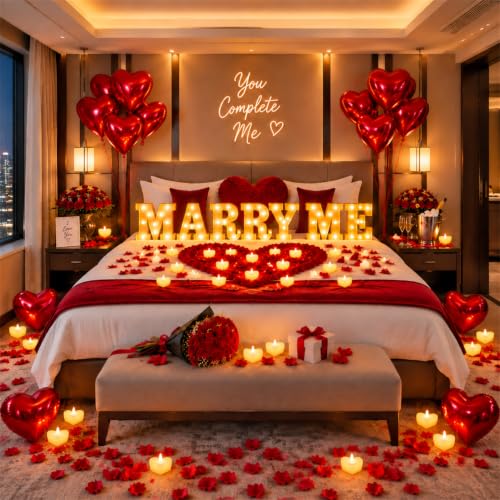 Hortsun Marry Me Light Up Letters Proposal Decorations - Red Variation