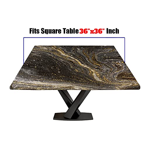 ANGELJUAN 36x36 Inch Square Fitted Tablecloth with Elastic Edge – Wooden Theme