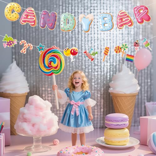 Candyland Party Decorations,2Pcs Pre-Strung Candy Bar Banner,Lollipop Garland Banner for Sweet Candy Themed Party,Birthday Wedding Christmas Party Decorations,Baby Shower