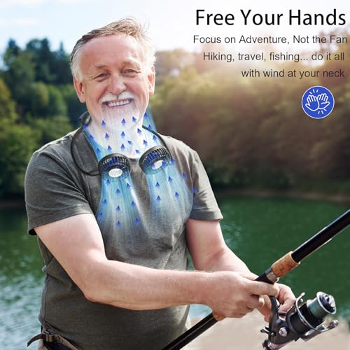Portable Neck Fan with 10000mAh Battery - Hands-Free Cooling, 48H Runtime, Adjustable Wind, Black