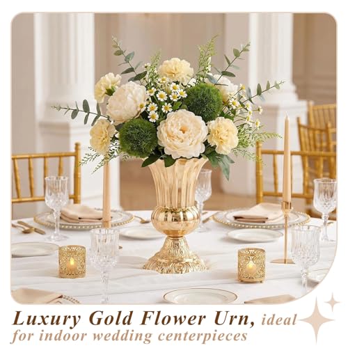 French Gold 8.4-inch Set of 10 Metal Trumpet Vases for Centerpieces - JOYLIGHTORIGINALS