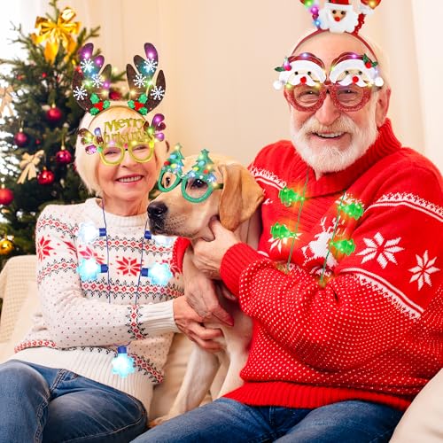 11PCS Christmas Light Up Party Favors Headbands Necklaces Glasses Set