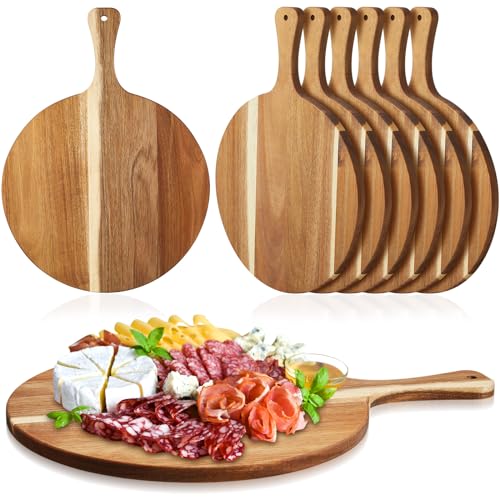 Sliner 6 Pcs Acacia Wood Round Cutting Board 0.6 Inch Thick, 12 x 16