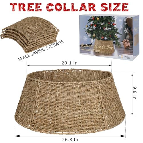 Blissun Rattan Christmas Tree Collar - Natural Woven Farmhouse Tree Ring, X-Large