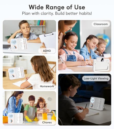 White 3-in-1 Visual Timer & ADHD Tool for Kids & Adults – Task Schedule & Chore Chart