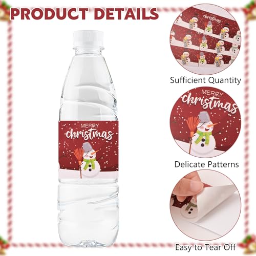 Christmas Snowman Water Bottle Labels, 48pcs Red Adhesive Party Stickers