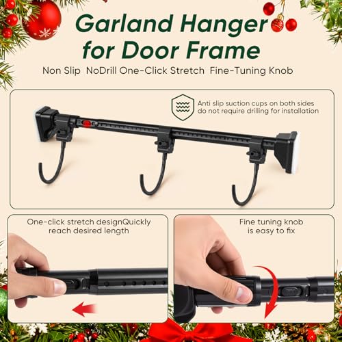 Adjustable Christmas Garland Hanger for Front Door, No-Drill Tension Fit, 27.6-47.2 Inches