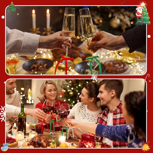 CroBlissful 30 Pcs Velvet Christmas Wine Glass Charms Set - Red, Green, White