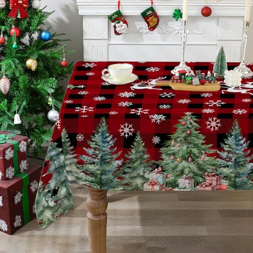 Christmas Tablecloth 52x70 Inches Red and Black Rectangular Holiday Decor