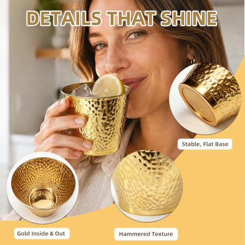 MiraFure Gold Hammered Plastic Party Cups 9oz - BPA-Free, Leakproof, Disposable, Elegant Drinkware for Weddings & Events