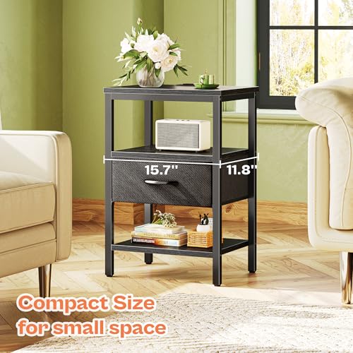 M-2 Nightstand Set of 2 with Charging Station Black 11.8"D x 15.7"W x 23.4"H