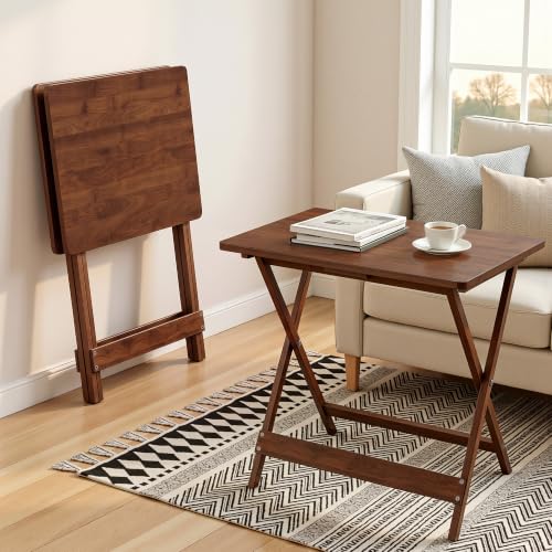 VECELO Brown 2-Pack Folding Wooden TV Trays - Modern Portable Snack Tables