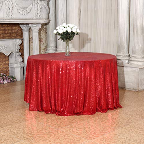 SquarePie Red 72-Inch Round Sequin Tablecloth - Glam Party Linen