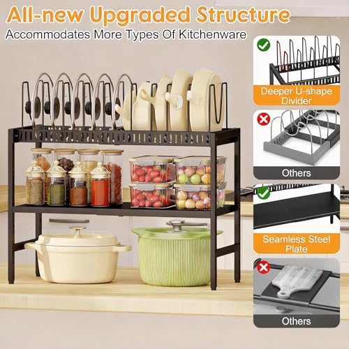 Cottage Charm Black 2-Tier Expandable Pot and Pan Organizer for Kitchen Cabinets