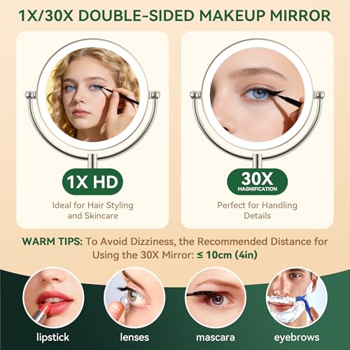Auxmir 9-Inch Rechargeable LED Lighted Makeup Mirror with 1X/30X Magnification
