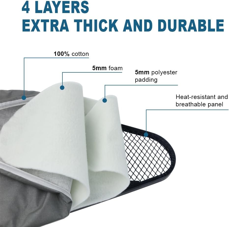 Skiennix Ironing Board - Full Size Heat Resistant Cover with Ultra Thick Padding | Adjustable Height, Non-Slip Design (58"x15")
