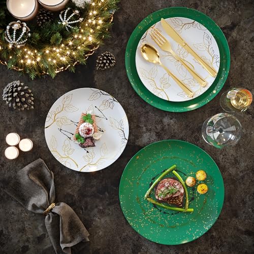 Trendables Disposable Christmas Plates Set 100 Pcs with Cutlery - Holiday Dinnerware