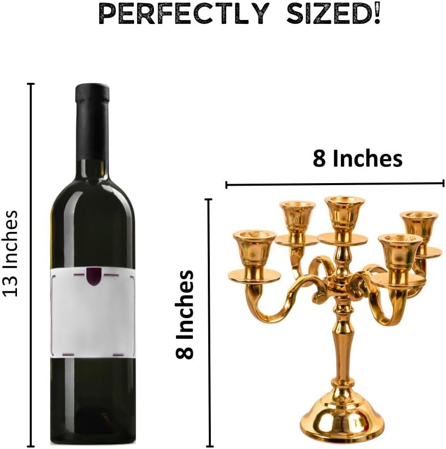 Rely+ 5 Arm Baby Candelabra - Gold Glossy 8-Inch Taper Candle Holders for Gothic Home Decor & Weddings