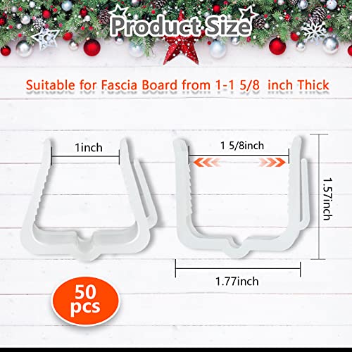 50 Pcs Outdoor Christmas Light Clips 1 5/8 Inch for Roof Gutters - White