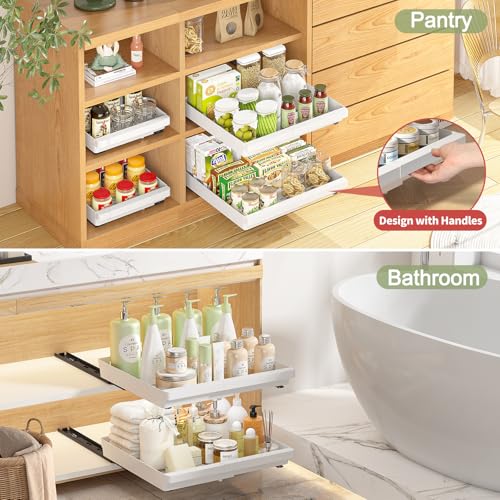 DOMNIU Expandable White Pull Out Cabinet Organizer 16.9" Depth - 2 Pack