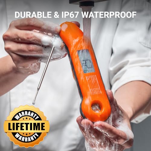 Orange & Gray Digital Meat Thermometer – 0.5 Sec Fast, NIST Certified, Waterproof