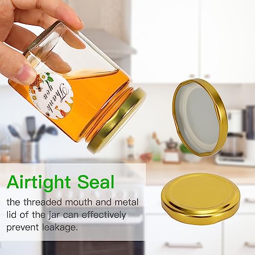 6 oz Honey Jars with Gold Lids & Wooden Dippers - 30 Pack, Hexagon Glass