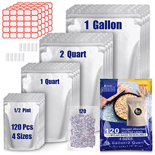 Lebodu 120 Mylar Bags with x 300cc Oxygen Absorbers for Food Storage