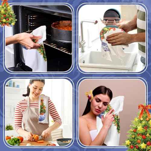 Macarrie 4 Pcs Chinoiserie Kitchen Towels 24" x 16" Blue and White Dish Hand Towels Porcelain Tea Towels Dishcloths Kitchen Bathroom Decor Spring Holiday Housewarming Gift