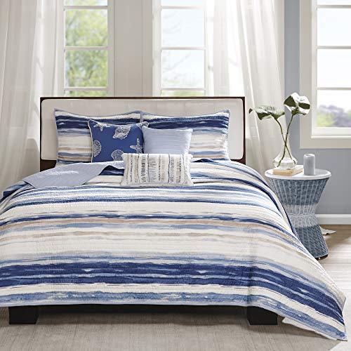 Madison Park Coastal Quilt Set 6PC King/Cal King Blue/White Reversible Coverlet