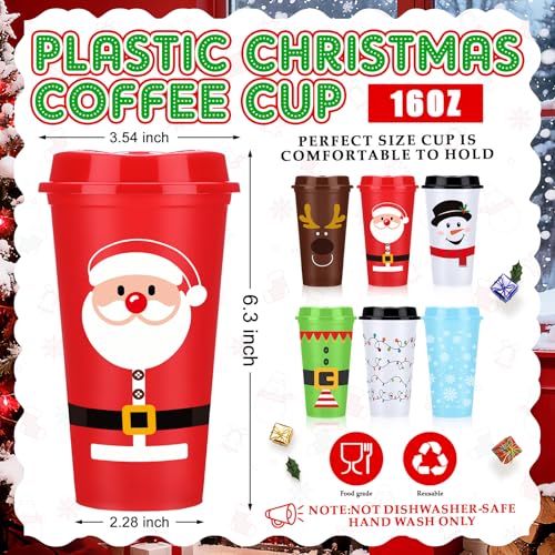 Skylety 72 Pack Christmas Coffee Cups with Lids, Holiday Gift Set, 16oz Plastic Mugs for Coworkers