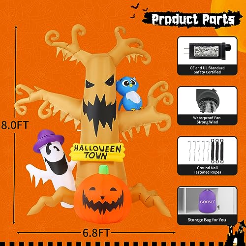 Halloween Inflatable Dead Tree with Owl Ghosts Pumpkins Outdoor Decor - Static