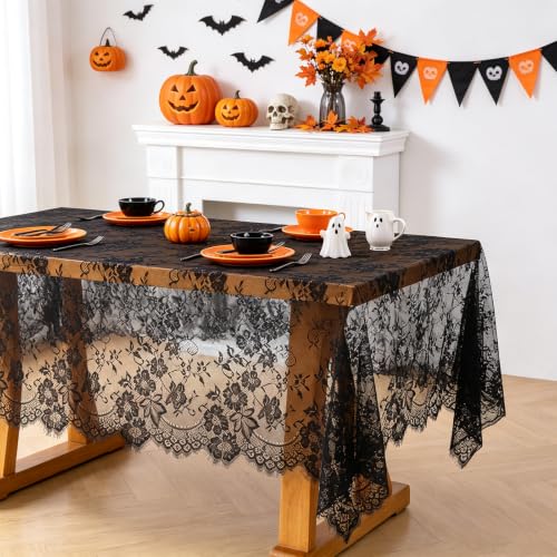 QueenDream Rustic Black Lace Tablecloth 60x120 Inches, 10 Pack – Wedding Decor