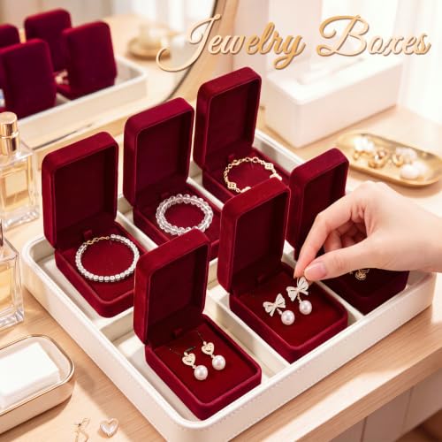 Inbagi 24 Pcs Velvet Jewelry Gift Boxes for Necklaces & Earrings - Red