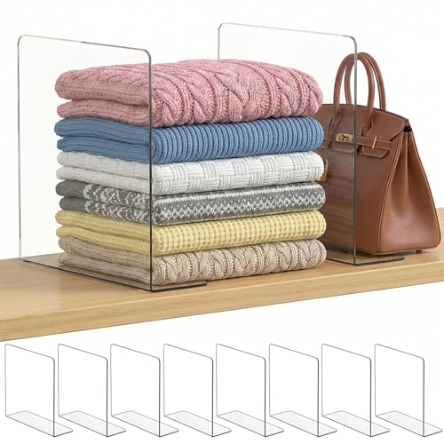 SortNStore Shelf Dividers 12-Inch Tall x 12-Inch Deep - 8-Pack Closet Organizer