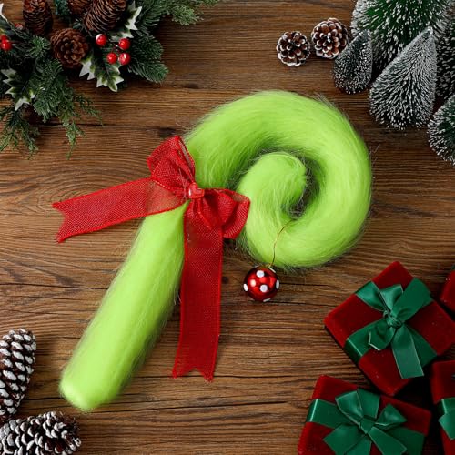 Janinka Christmas Candy Cane Wreath with Red Bow & Green Plush Decor