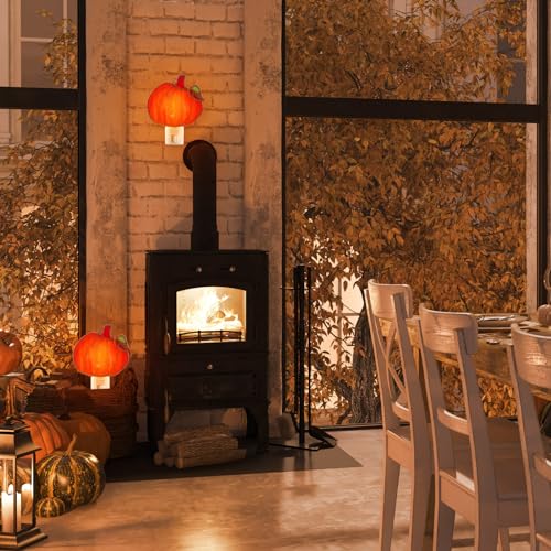 Baquler 2 Pack Stained Glass Pumpkin Night Lights - Plug-in Wall Decor - Thanksgiving Halloween